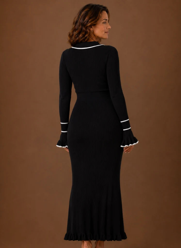 Sweater Dress for Women - Ribbed Knit Maxi Collared | Nero & Luya