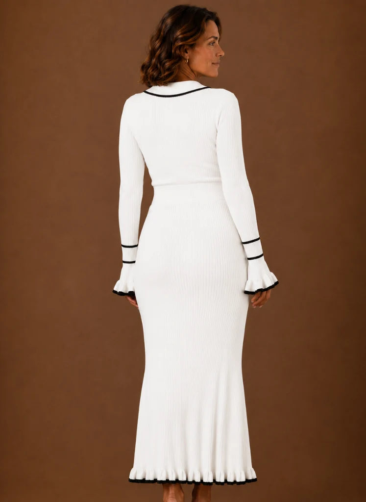 Sweater Dress for Women - Ribbed Knit Maxi Collared | Nero & Luya