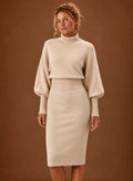 Sweater Dress for Women - Turtleneck Midi Fitted Knit | Nero & Luya