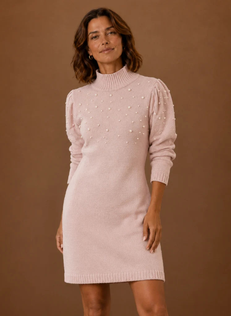 Women’s Pearl Knit Sweater Dress with High Neck | Nero & Luya