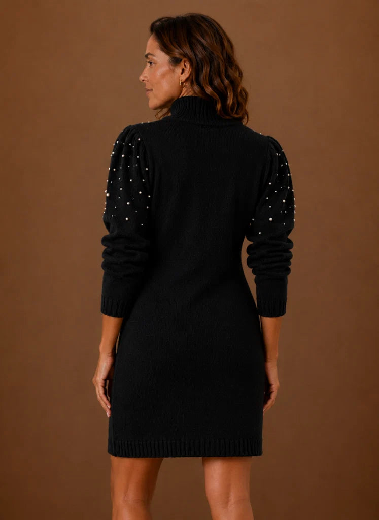 Women’s Pearl Knit Sweater Dress with High Neck | Nero & Luya