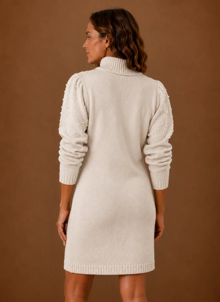 Women’s Pearl Knit Sweater Dress with High Neck | Nero & Luya