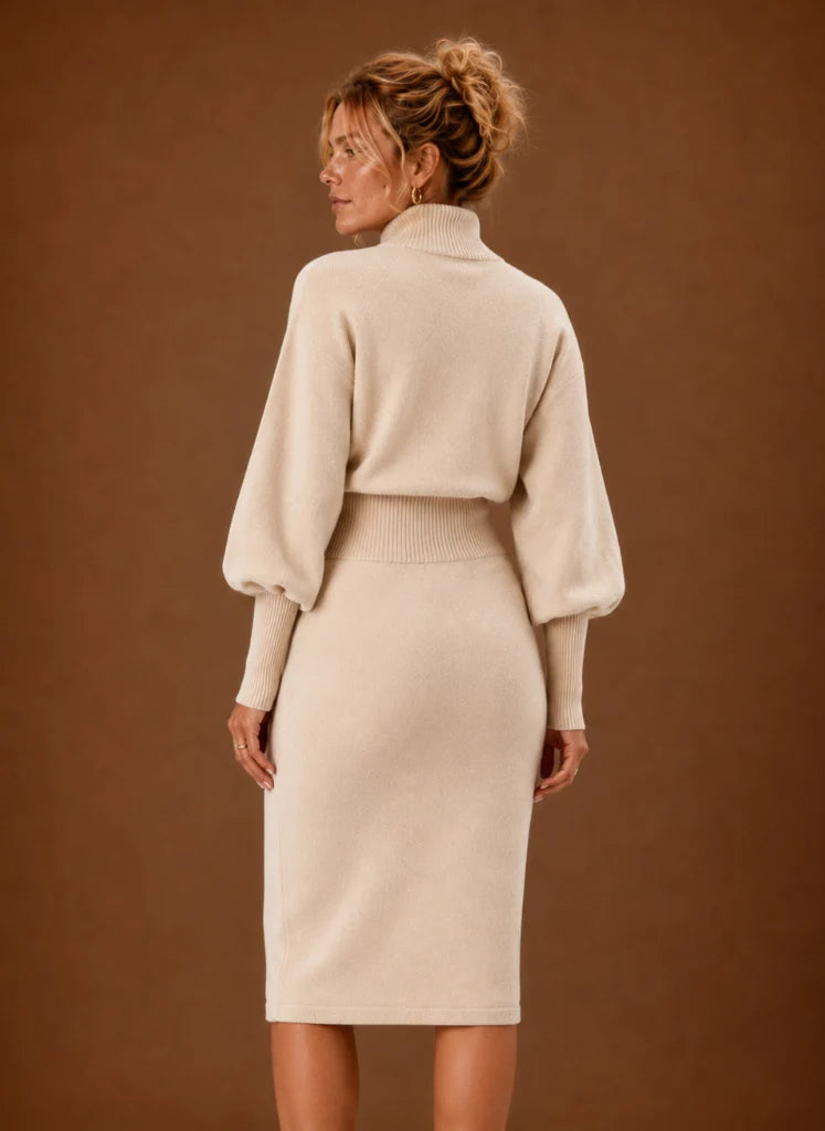Sweater Dress for Women - Turtleneck Midi Fitted Knit | Nero & Luya