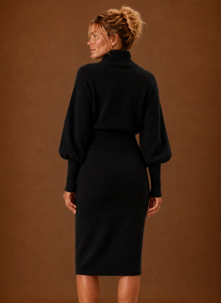 Sweater Dress for Women - Turtleneck Midi Fitted Knit | Nero & Luya