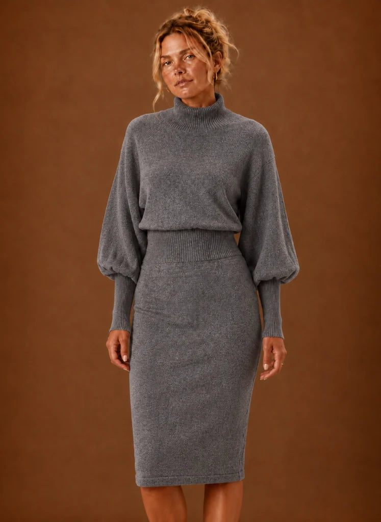 Sweater Dress for Women - Turtleneck Midi Fitted Knit | Nero & Luya