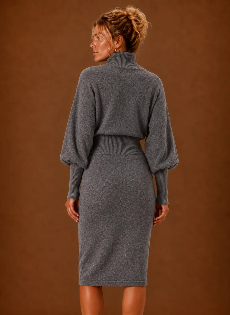 Sweater Dress for Women - Turtleneck Midi Fitted Knit | Nero & Luya