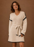 Women’s V-Neck Knit Sweater Dress with Waist Belt | Nero & Luya