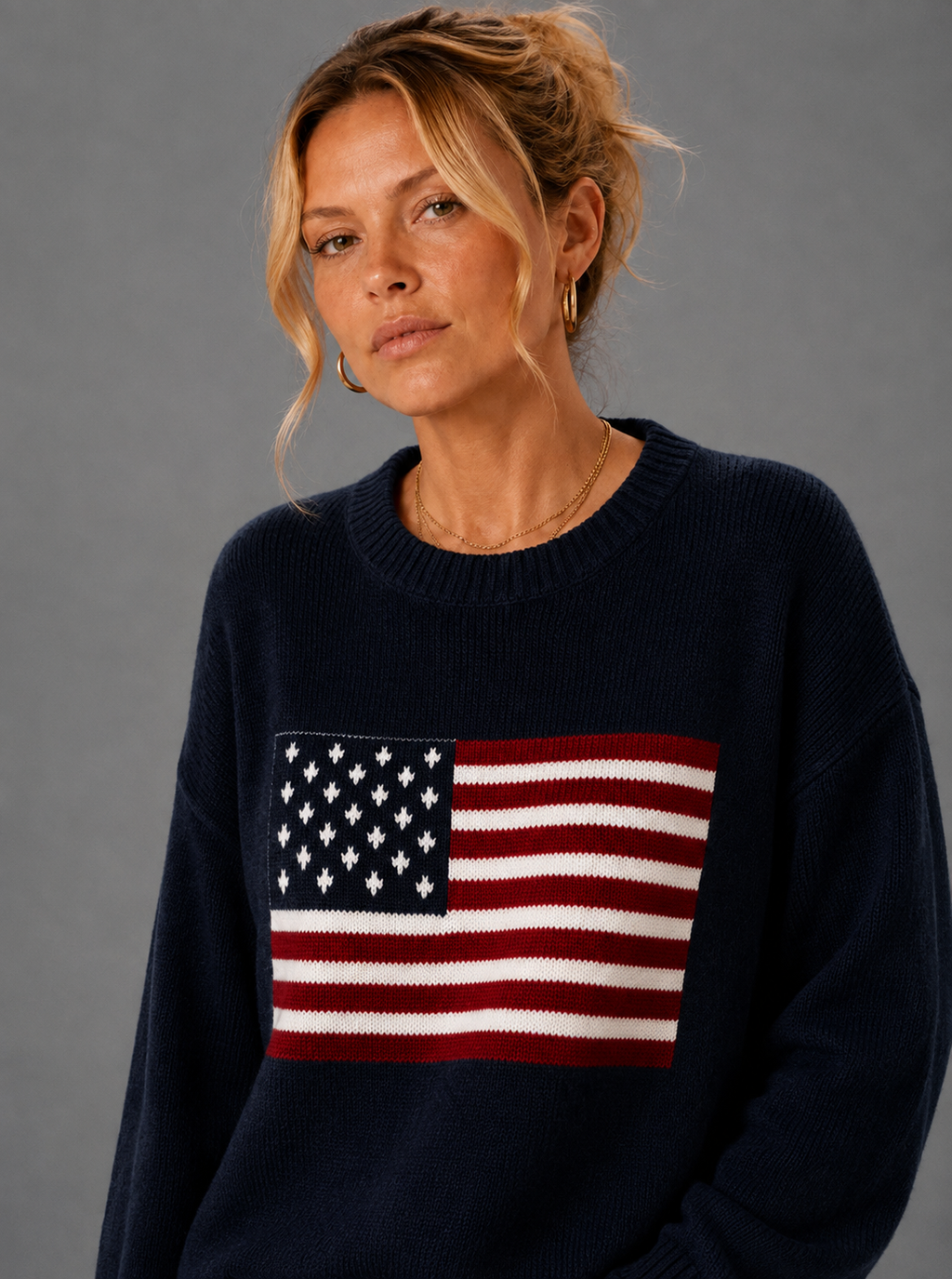 Women's Crew Neck Knit Pullover – American Flag Sweater | Nero & Luya