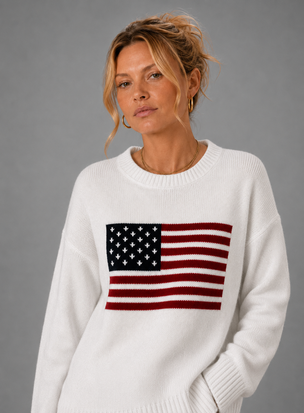 Women's Crew Neck Knit Pullover – American Flag Sweater | Nero & Luya