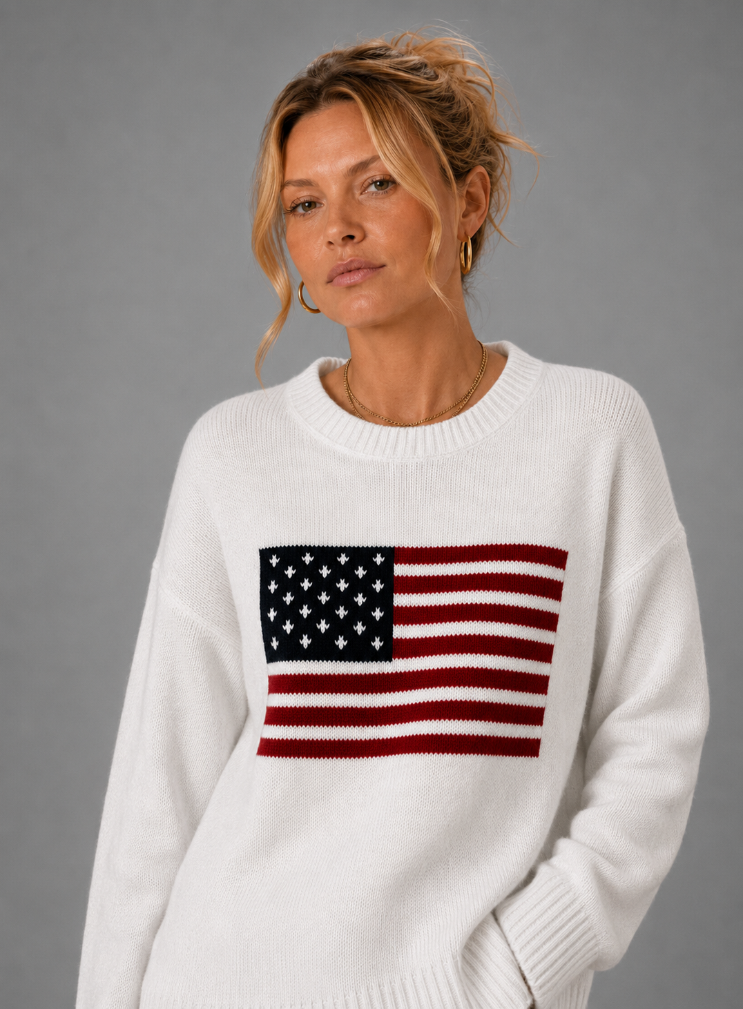Women's Crew Neck Knit Pullover – American Flag Sweater | Nero & Luya