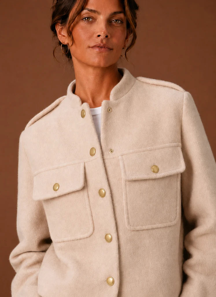 Women's Cropped Jacket - Button-Front Short Coat | Nero & Luya
