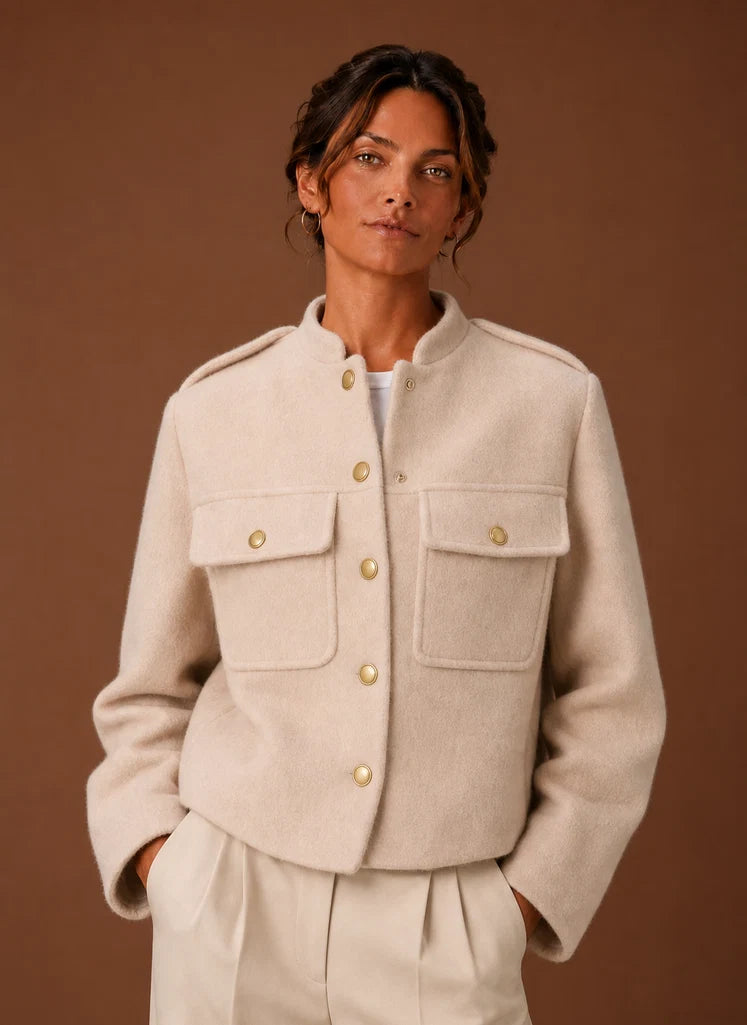 Women's Cropped Jacket - Button-Front Short Coat | Nero & Luya