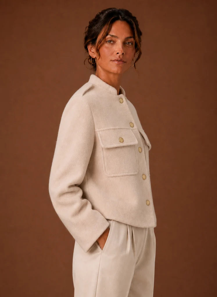 Women's Cropped Jacket - Button-Front Short Coat | Nero & Luya