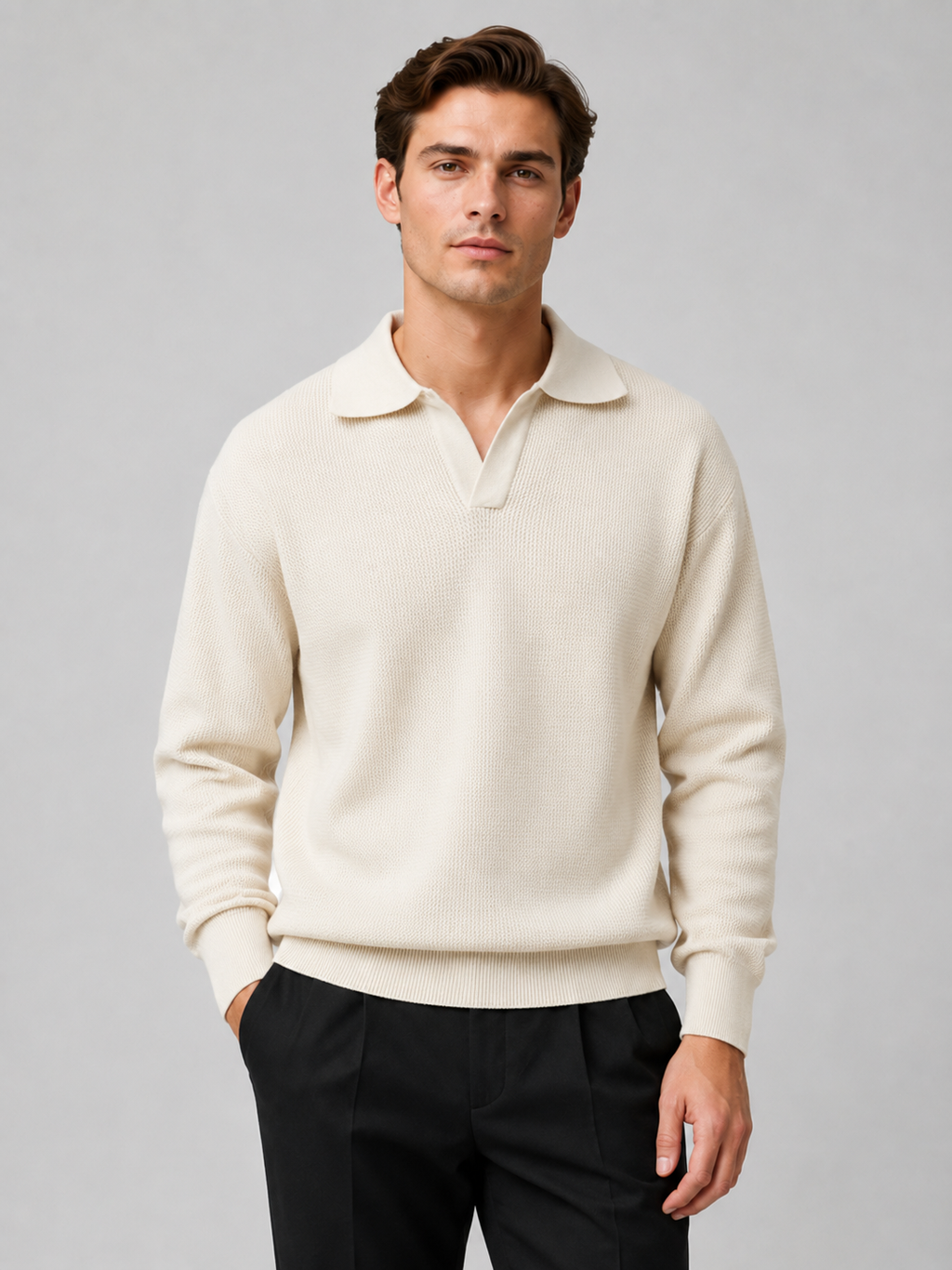 Men's Knit Polo in Beige