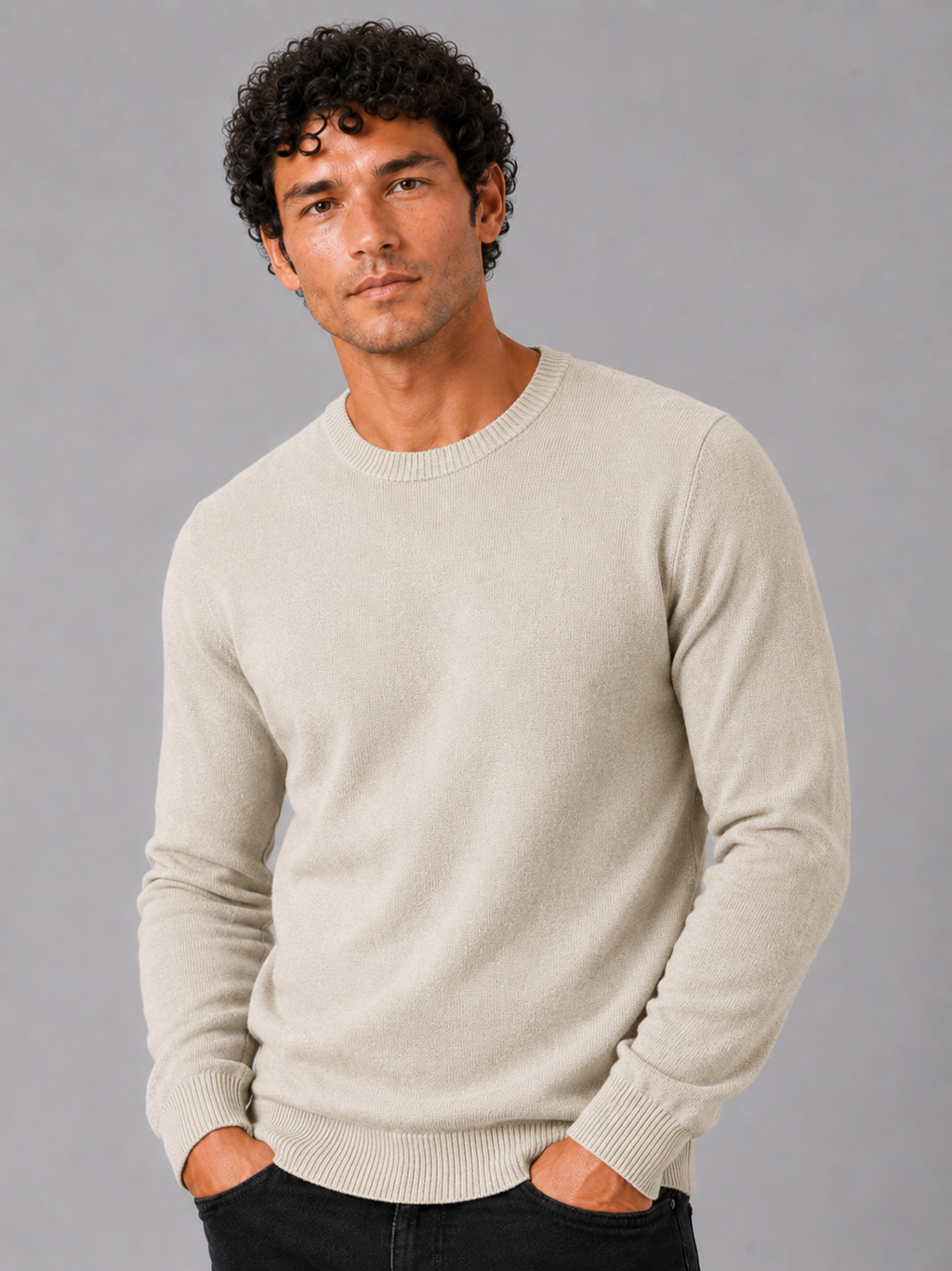 Men'S Wool Pullover in Beige