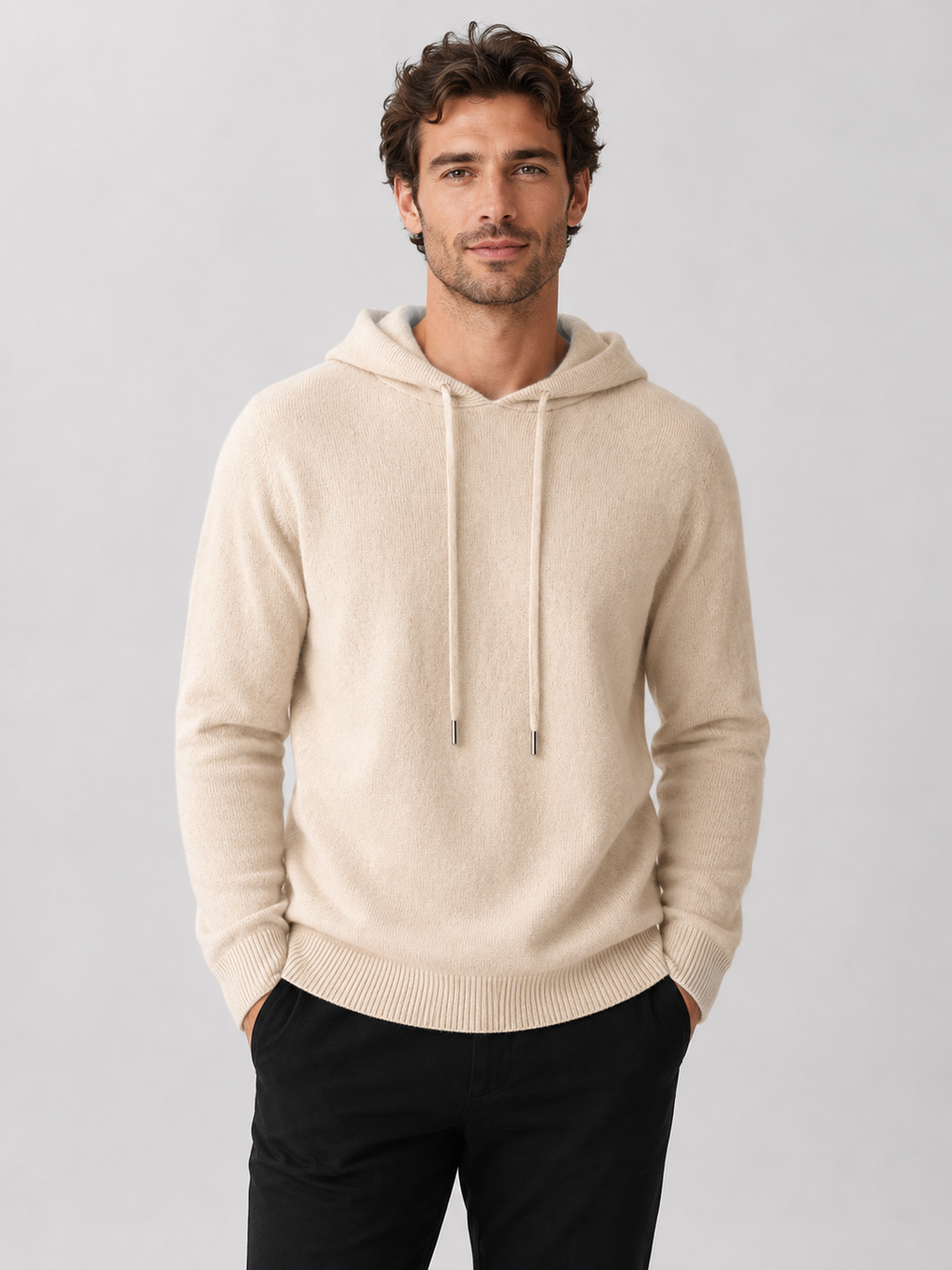 Men's Grey Hooded Sweatshirt in Beige