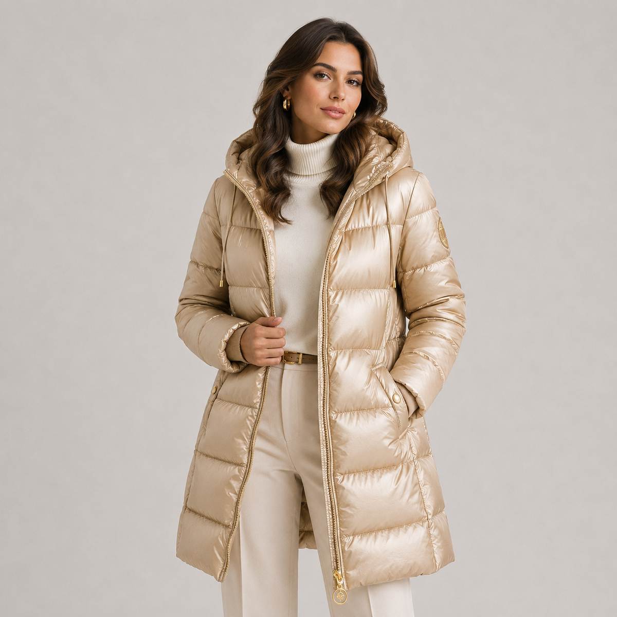 Women's Puffer Jacket in Beige