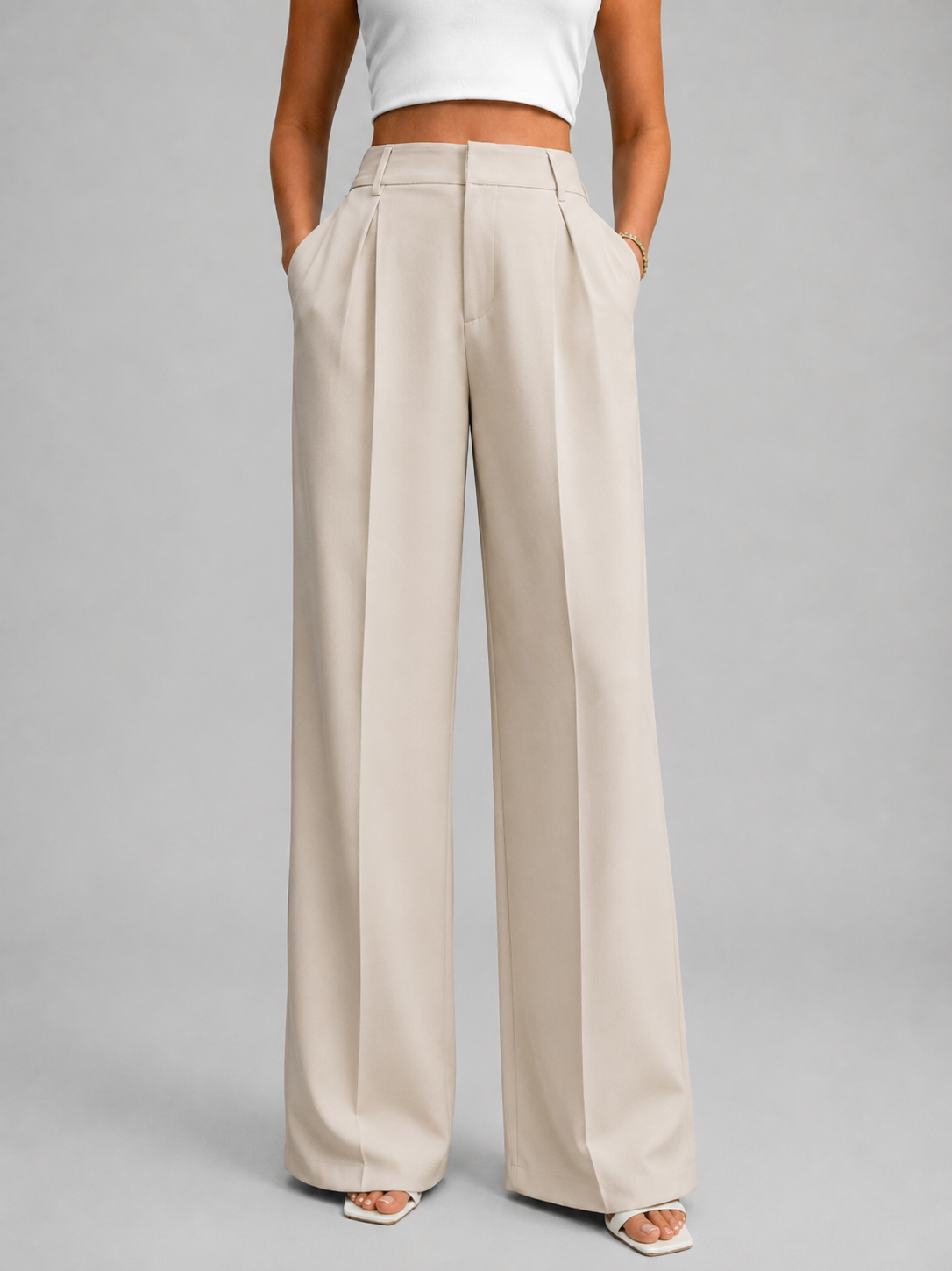Women's Wide Leg Trousers in Beige