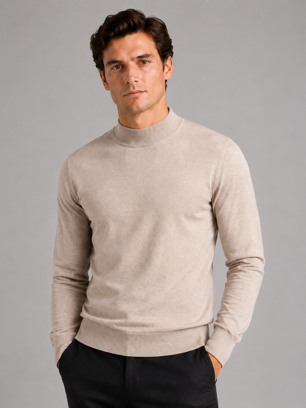 Mock Neck Pullover in Beige