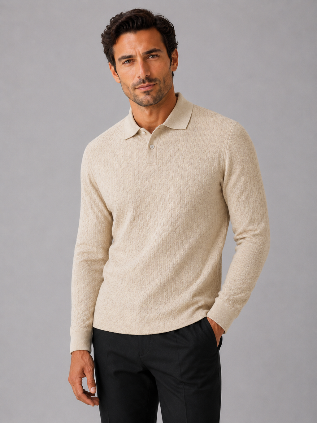 Men's Long Sleeve Polo Shirt – Smooth Knit Business Casual Polo | Nero & Luya