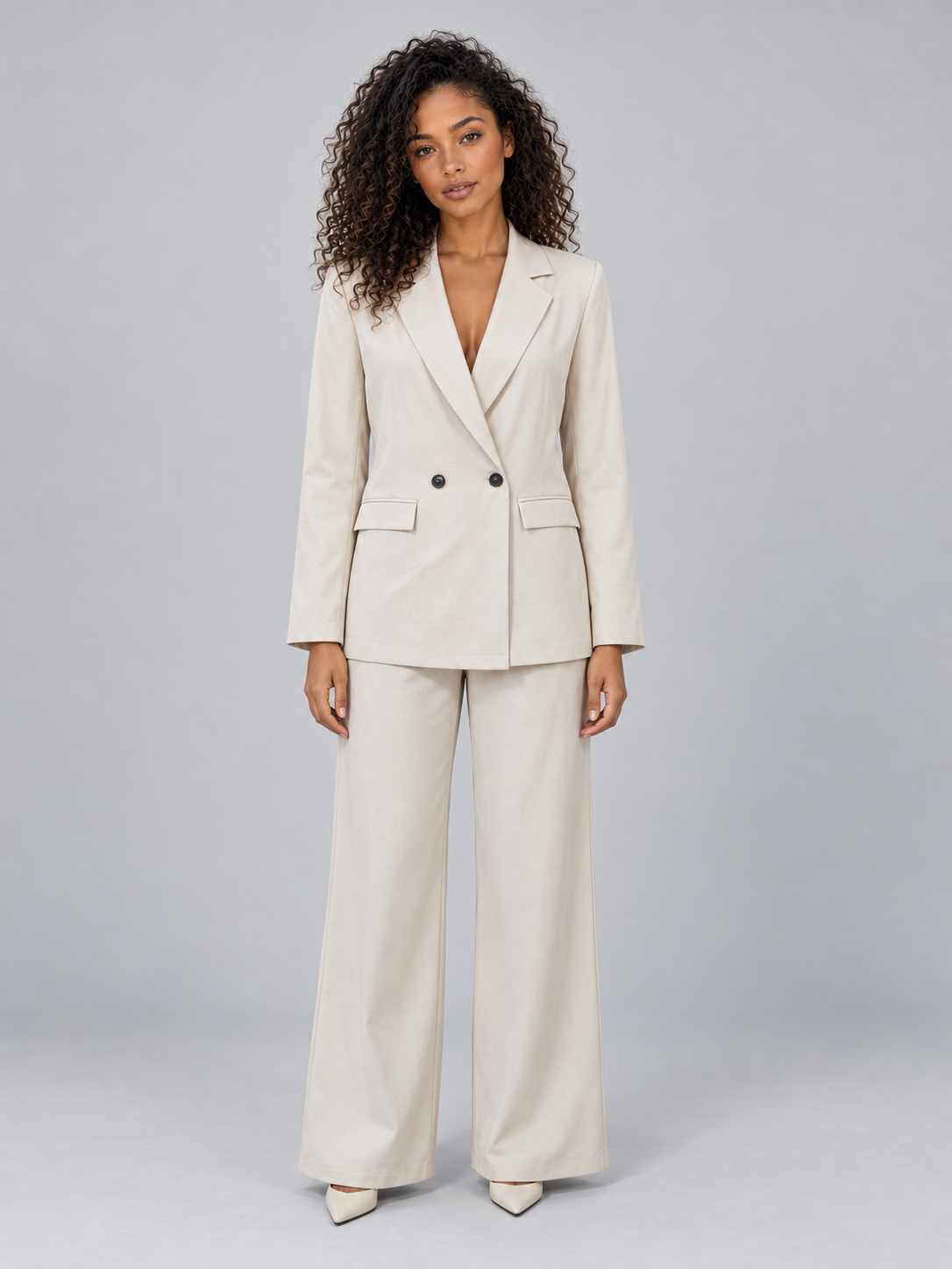 Trouser Suit Set in Beige