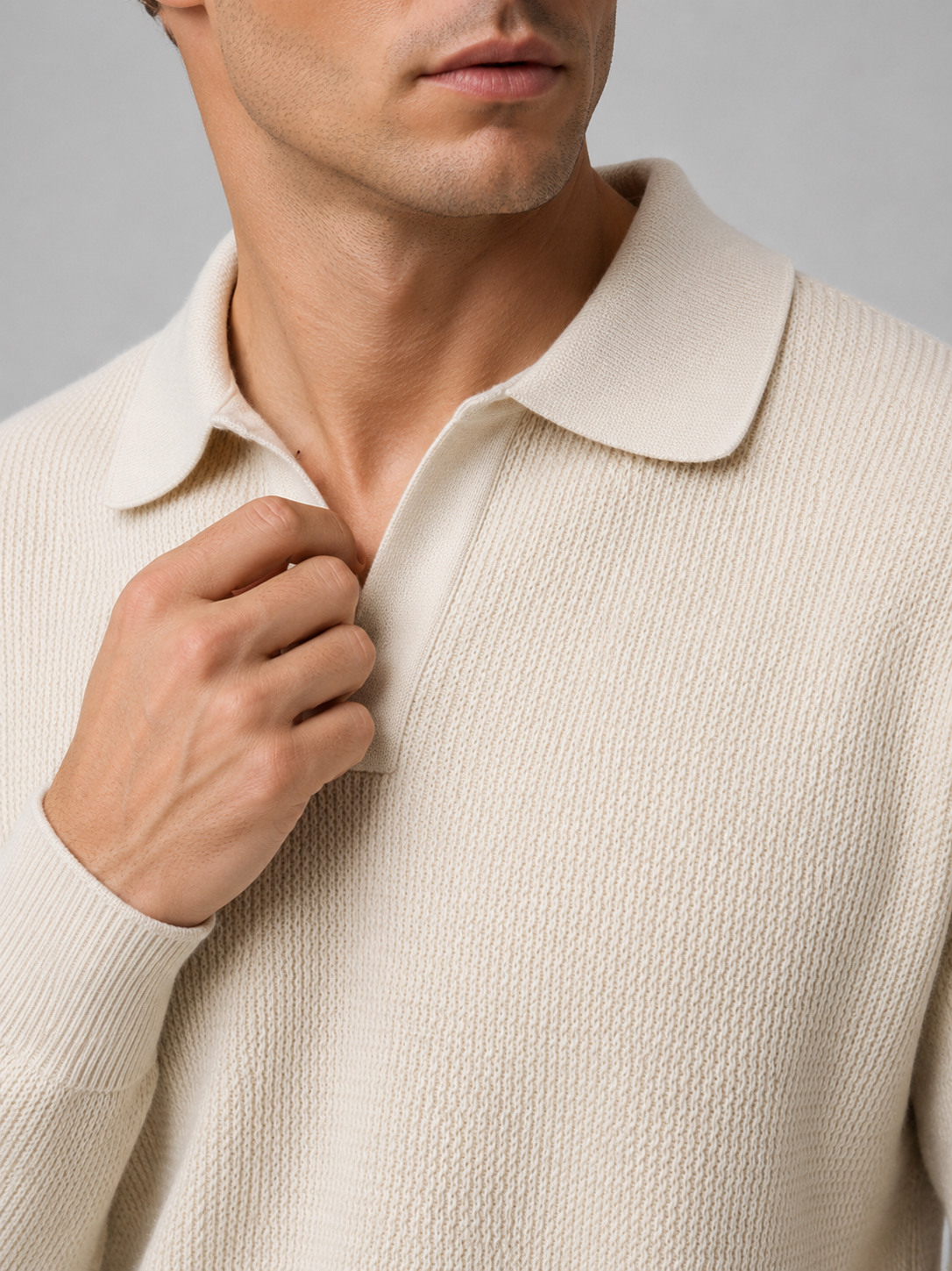 Men's Knit Polo in Beige