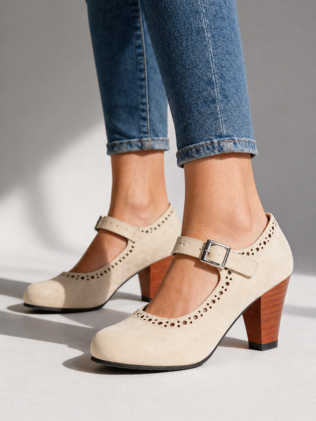 Mary Jane Shoes in Beige