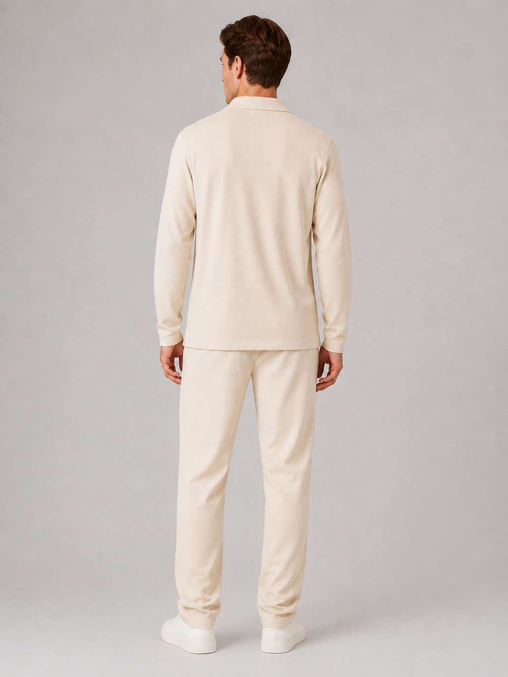 Polo And Trousers Co-Ord Set in Beige