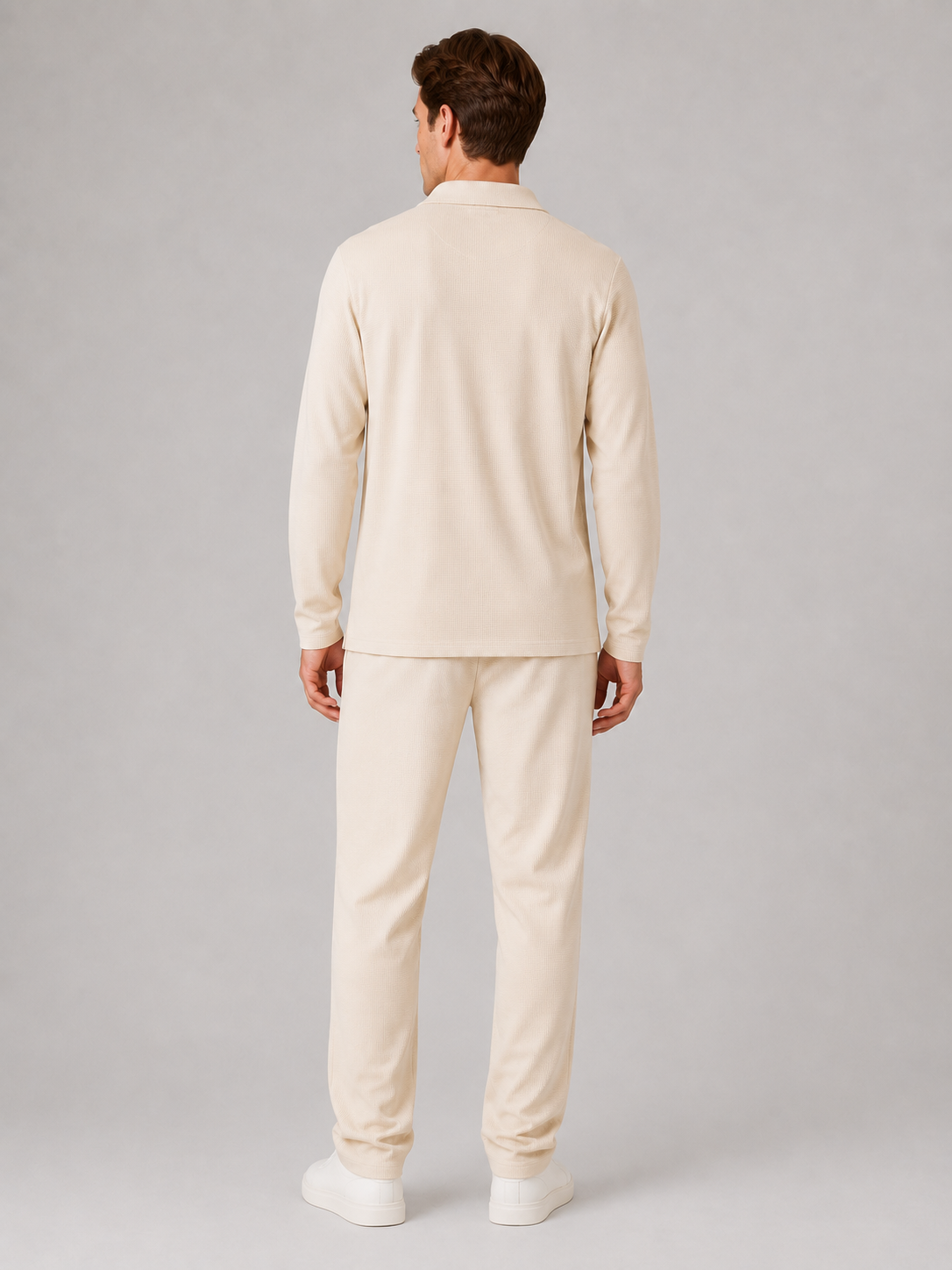 Polo And Trousers Co-Ord Set in Beige