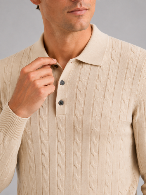 Men's Cable Knit Polo Sweater – Long Sleeve Collared Winter Knit | Nero & Luya