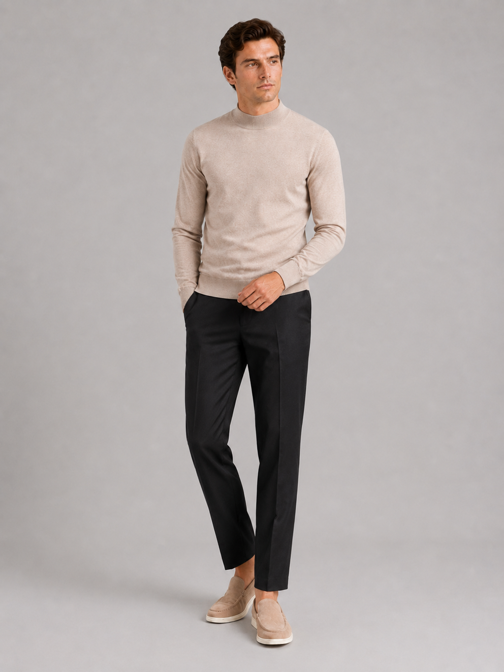 Mock Neck Pullover in Beige