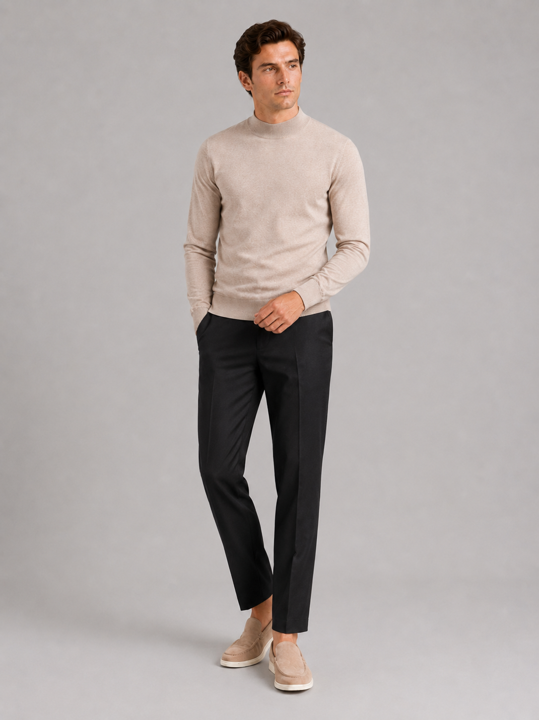 Mock Neck Pullover in Beige