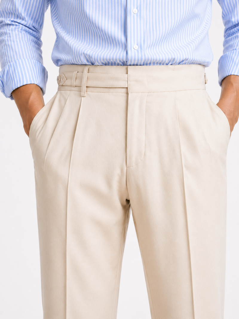 Men's High Waisted Pants in Beige