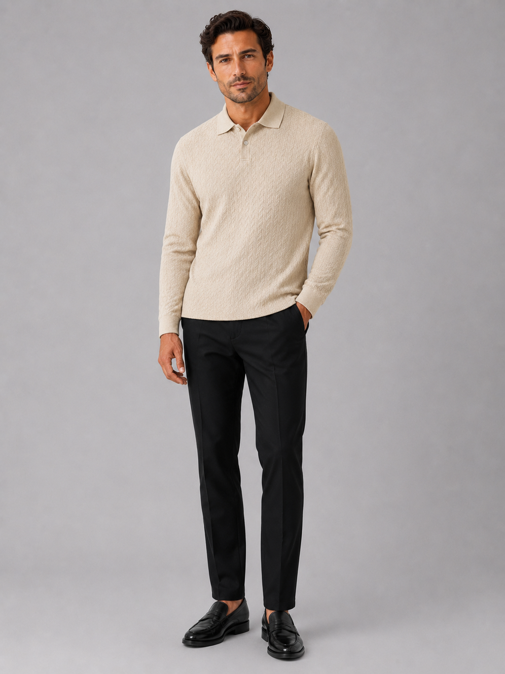 Men's Long Sleeve Polo Shirt – Smooth Knit Business Casual Polo | Nero & Luya