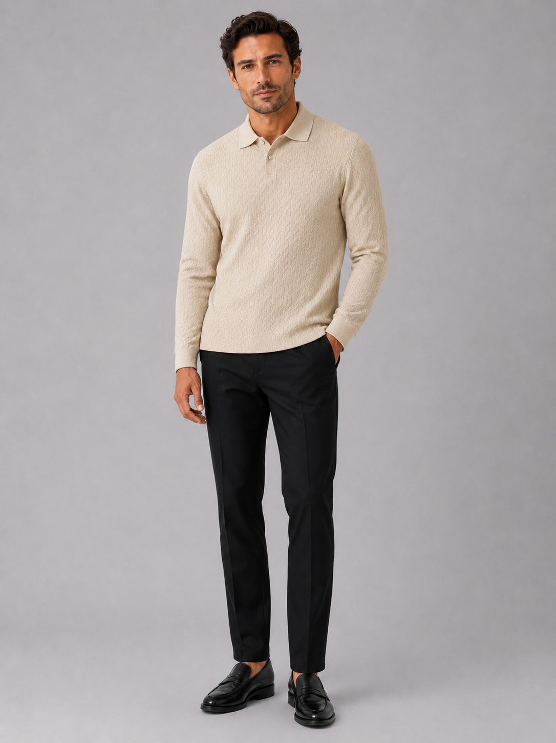 Men's Long Sleeve Polo Shirt – Smooth Knit Business Casual Polo | Nero & Luya