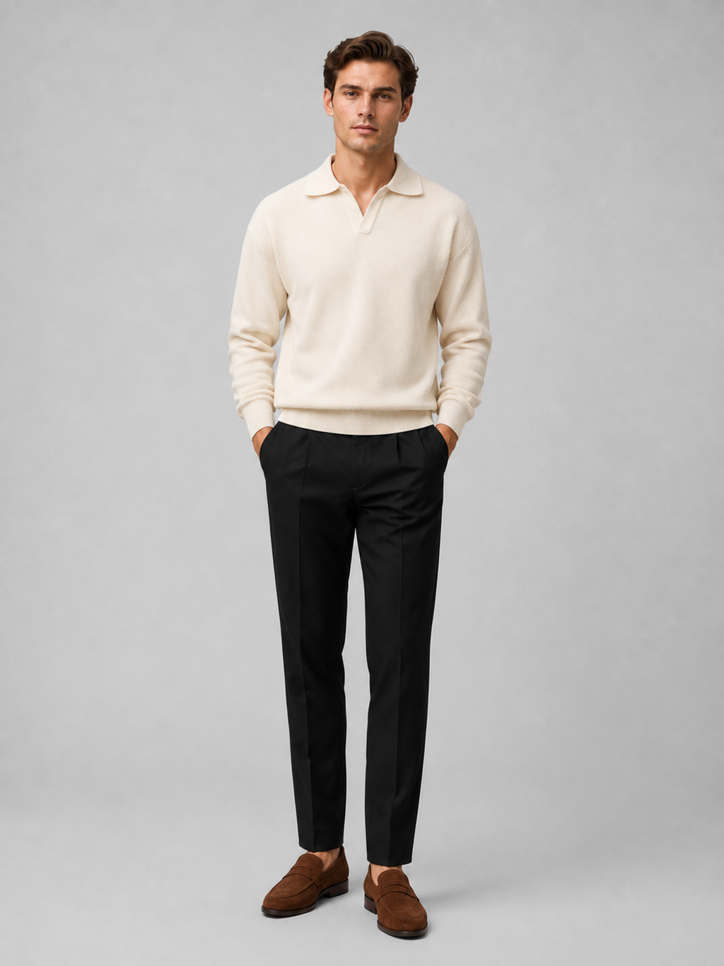 Men's Knit Polo in Beige