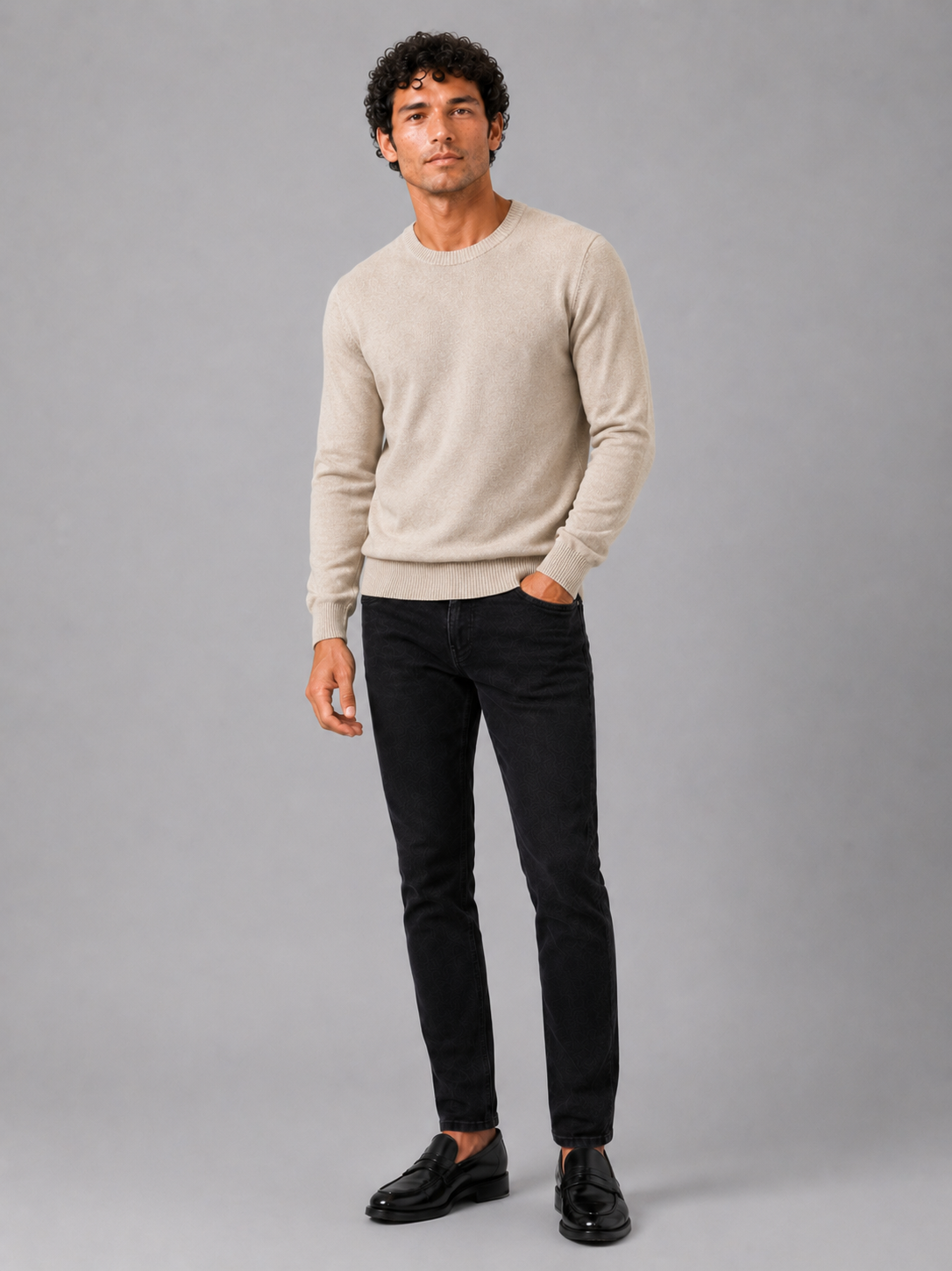 Men'S Wool Pullover in Beige