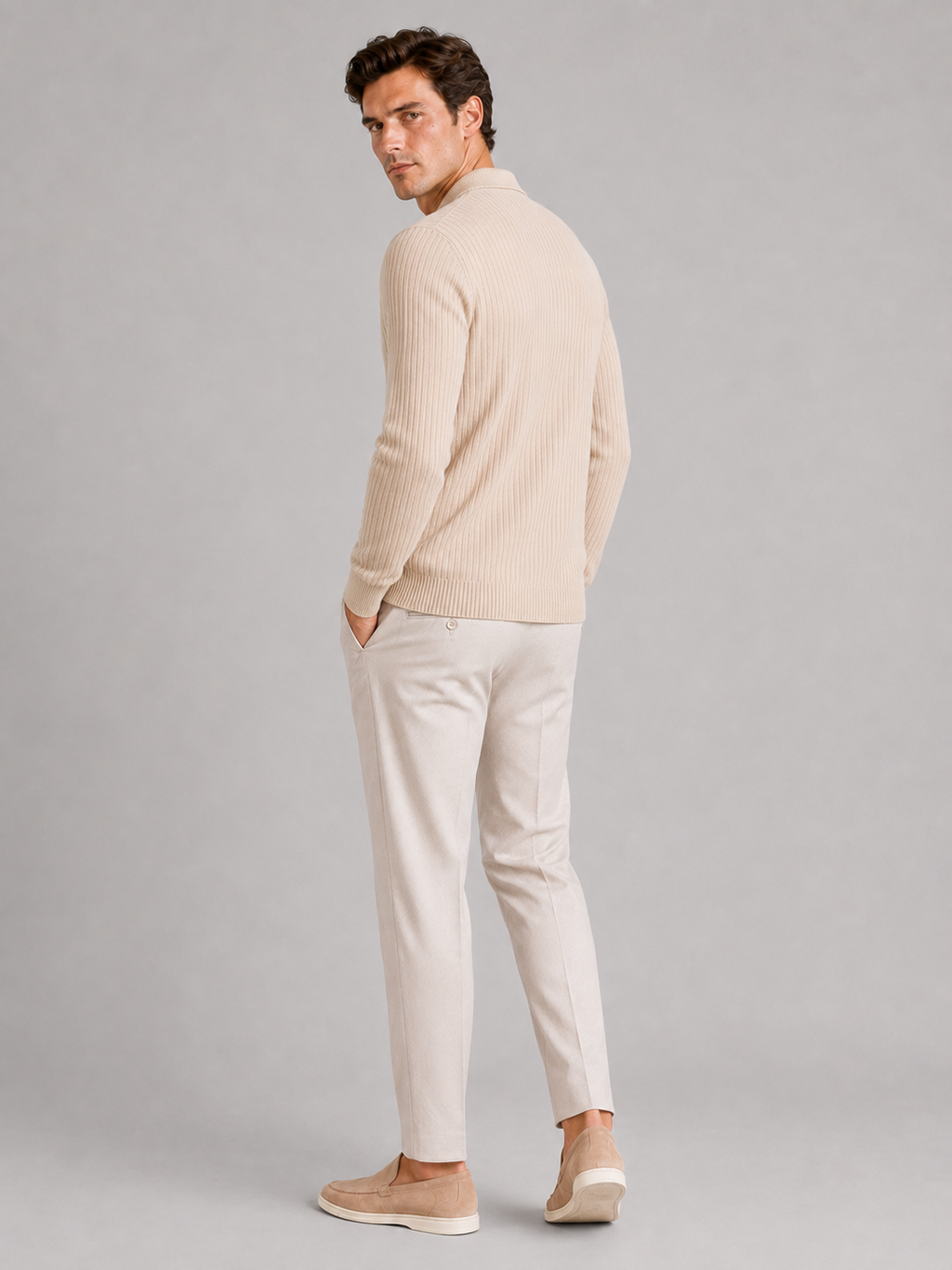 Men's Ribbed Long Sleeve Polo Shirt – Lightweight Knit Button Polo | Nero & Luya