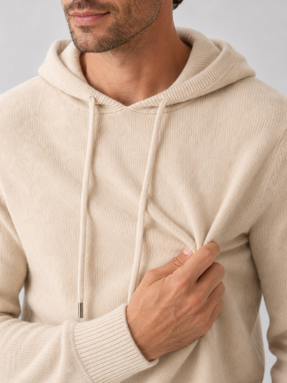Men's Grey Hooded Sweatshirt in Beige