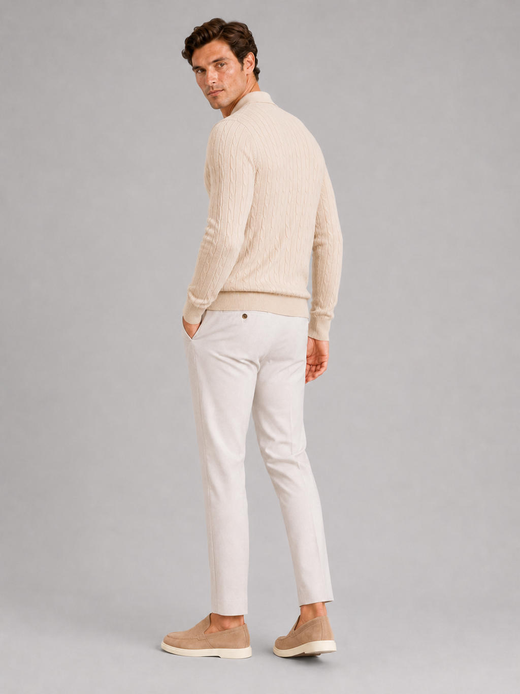 Men's Cable Knit Polo Sweater – Long Sleeve Collared Winter Knit | Nero & Luya