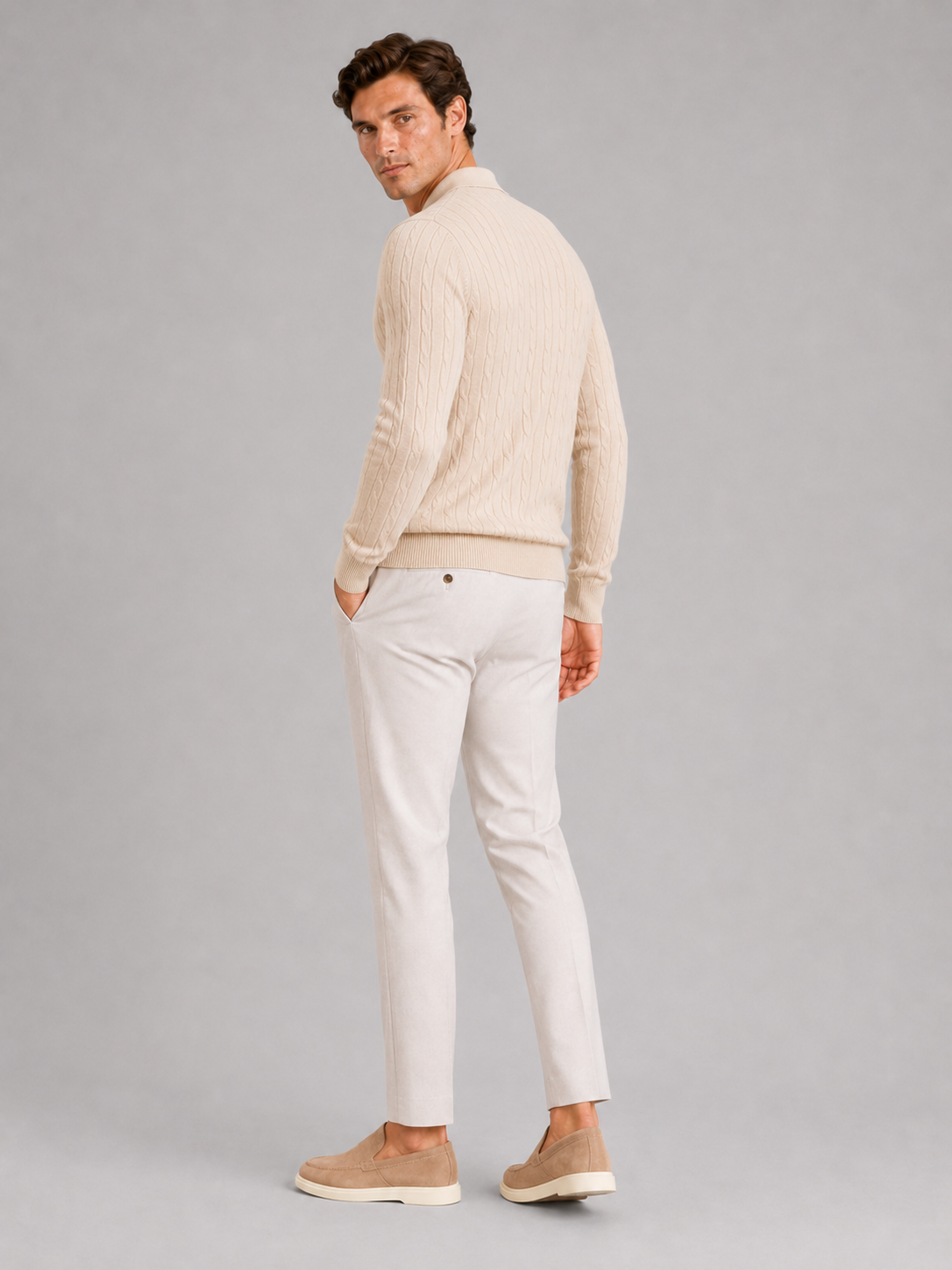 Men's Cable Knit Polo Sweater – Long Sleeve Collared Winter Knit | Nero & Luya
