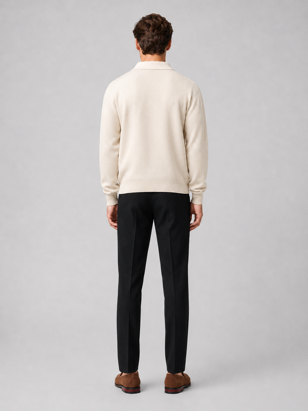 Men's Knit Polo in Beige