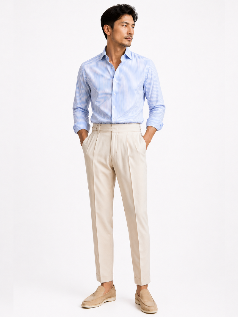 Men's High Waisted Pants in Beige