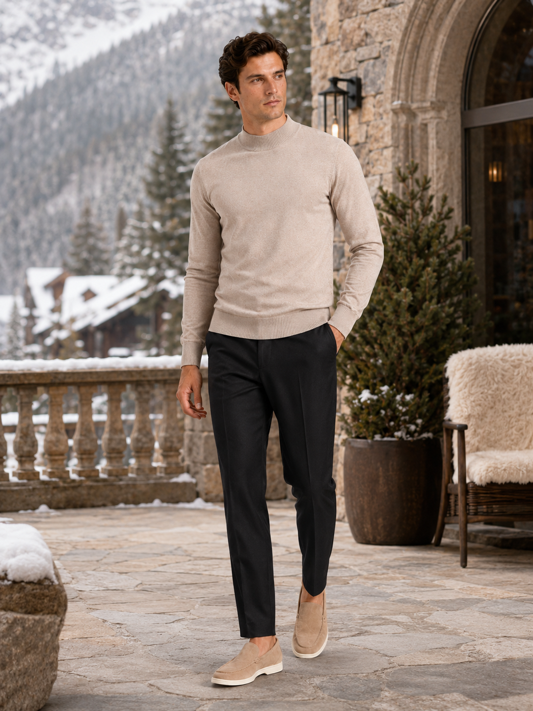 Mock Neck Pullover in Beige