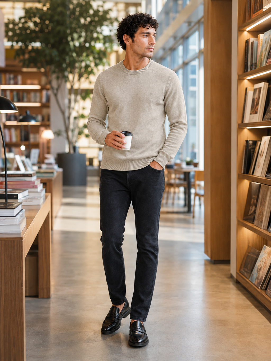 Men'S Wool Pullover in Beige