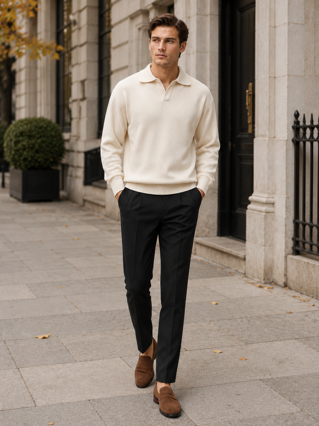 Men's Knit Polo in Beige