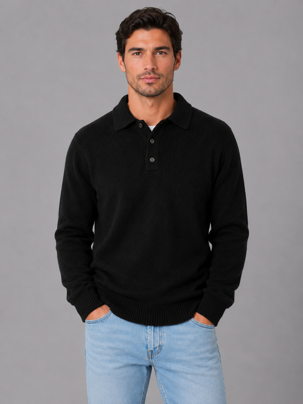 Polo Sweater in Black