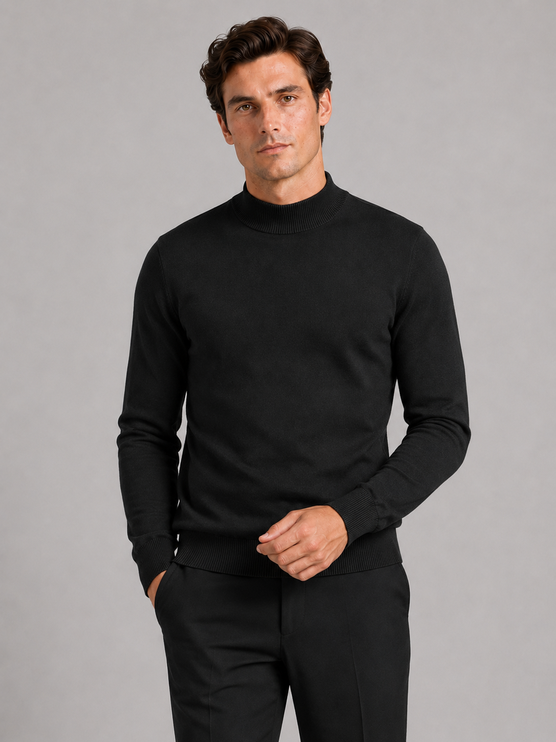 Mock Neck Pullover in Black