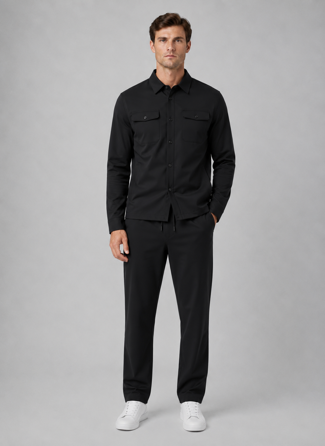 Overshirt & Trousers Set in Black