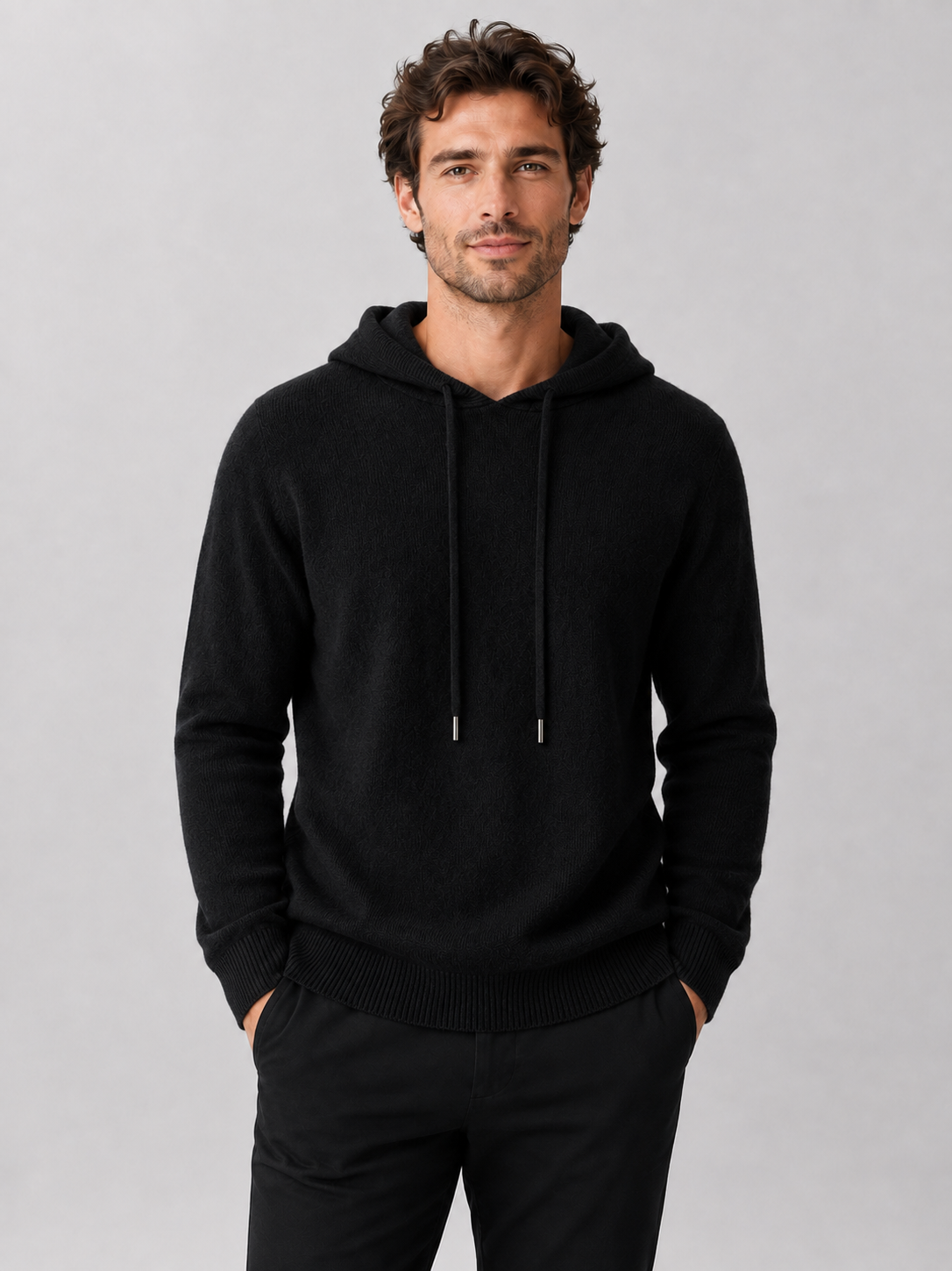 Men's Grey Hooded Sweatshirt in Black